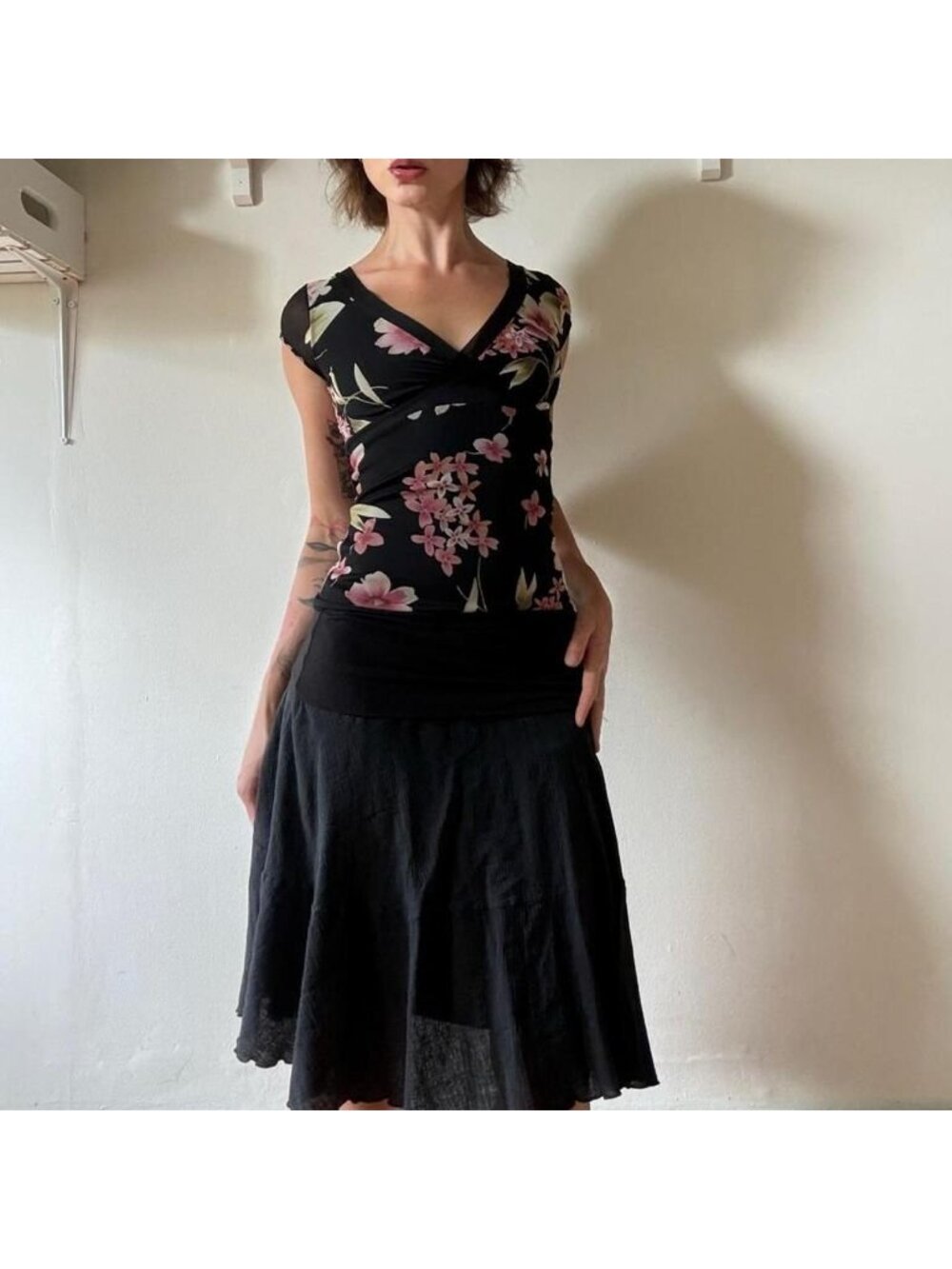 Le Château Floral Mesh Wrap Top — Le Château